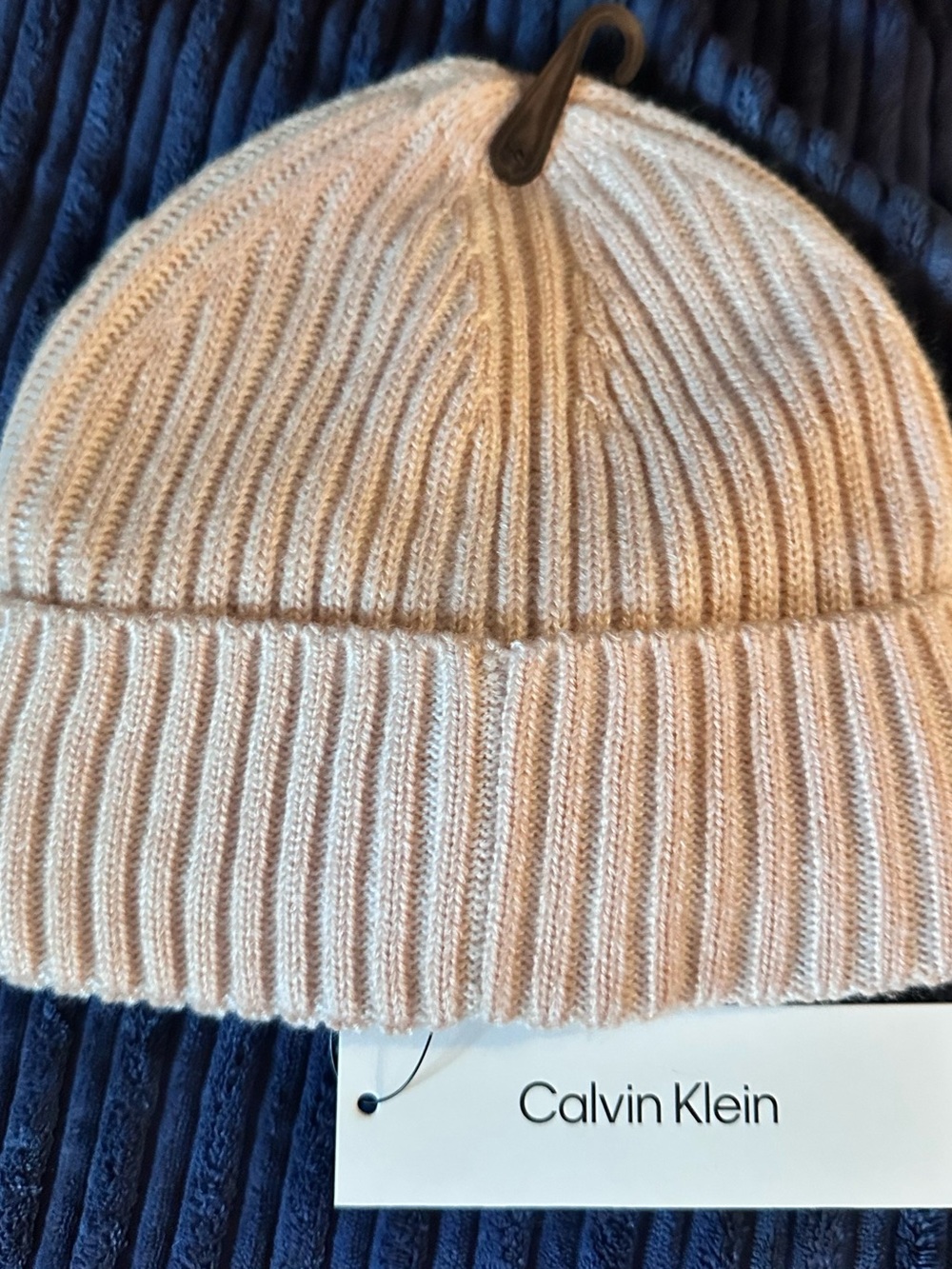 Calvin Klein Ribbed Fold-Over Beanie in Pale Pink
